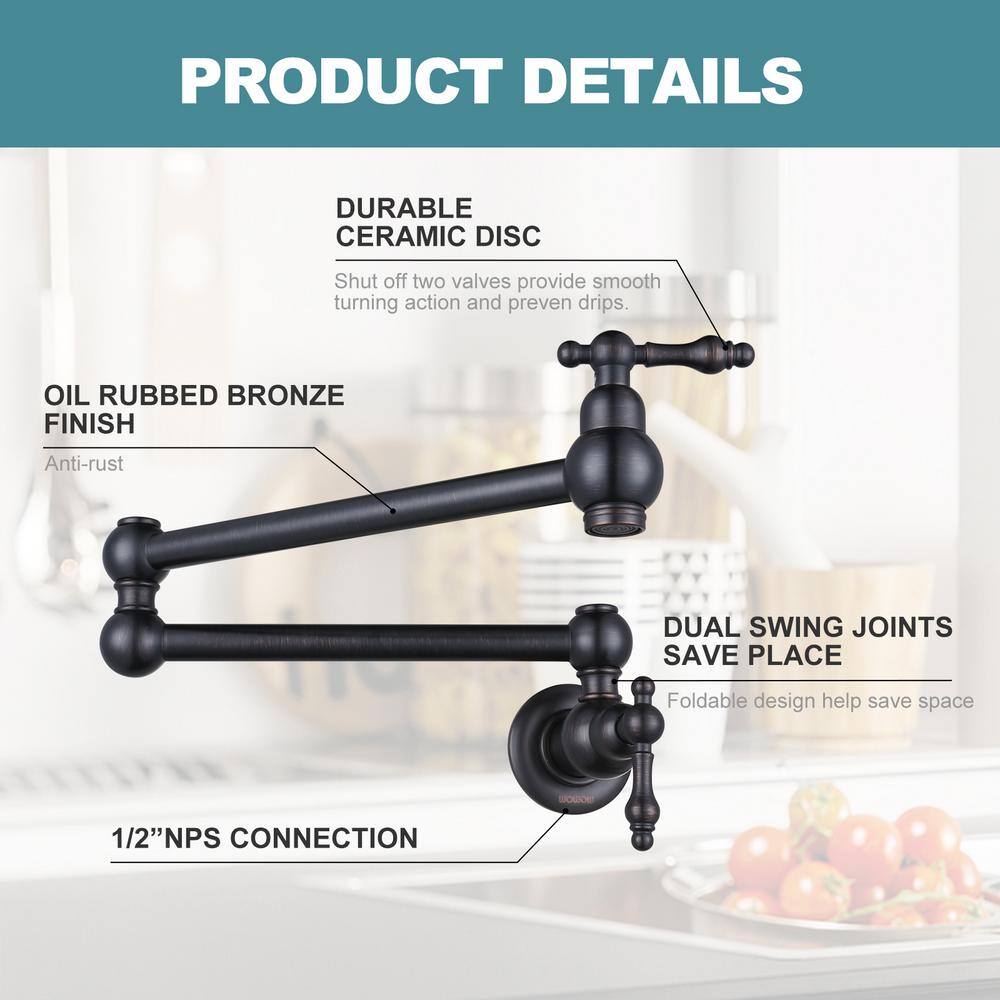 IVIGA Wall Mounted Pot Filler with Double-Handle in Oil Rubbed Bronze VSK11RB