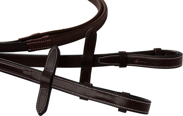 Huntley Equestrian Fancy Stitched Rubber Horse Reins Brown， Full