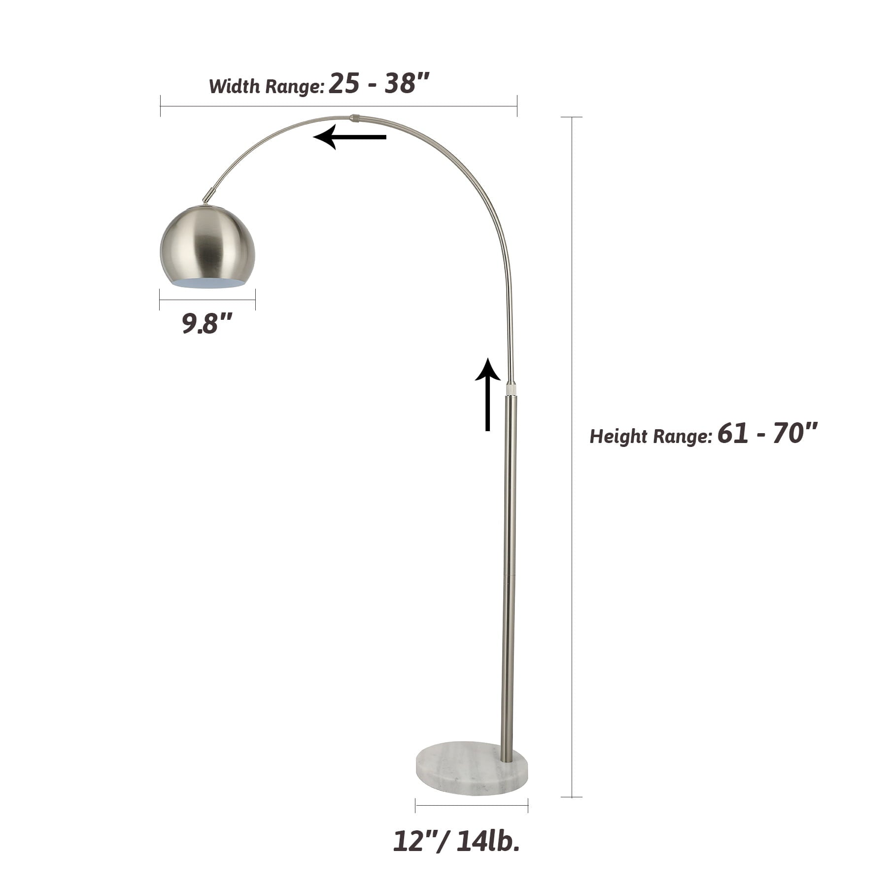 Modern Arc Floor Lamp with 360° Rotatable Hanging Shade, Adjustable Nickel Standing Reading Light with Marble Base, Contemporary Arch Metal Pole Task Lamp for Living Room Couch Sofa, 70 Inch