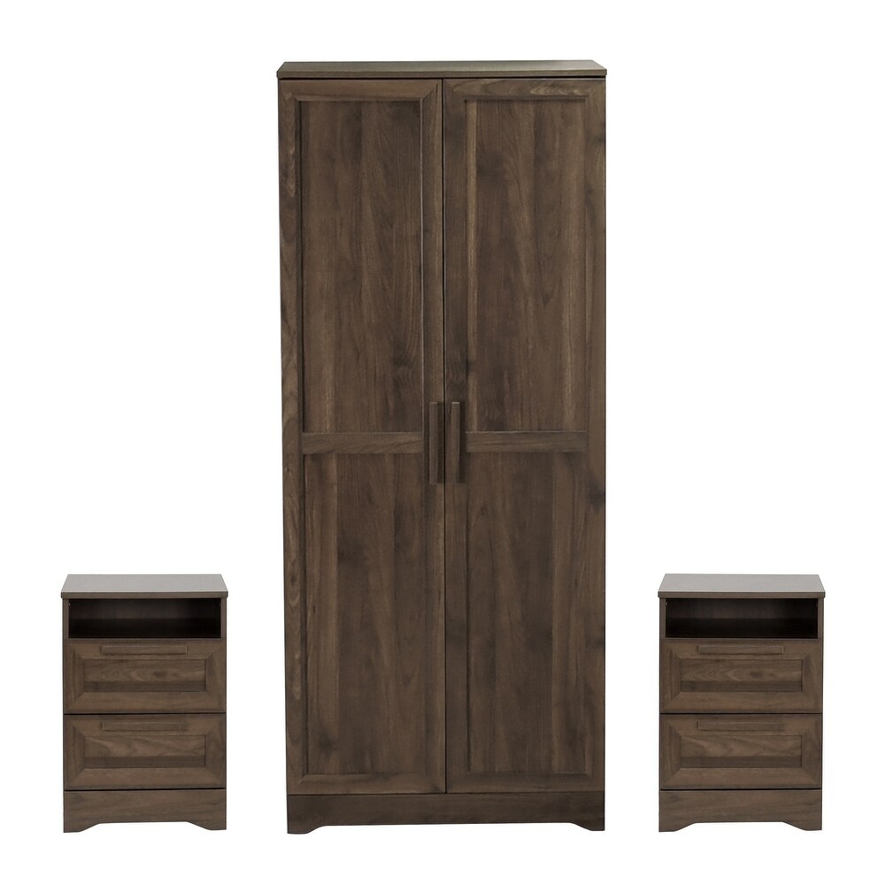 Danbury 3 Piece Wardrobe and 2 Drawer Nightstand Bedroom Set by Christopher Knight Home