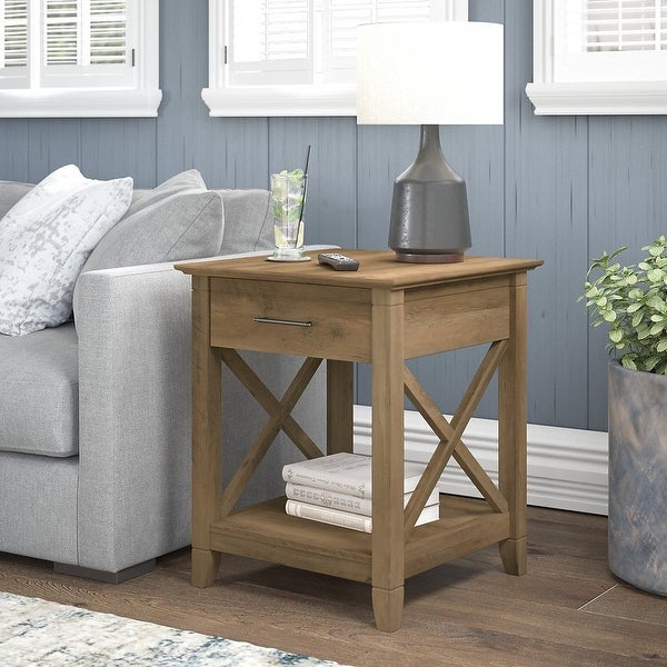 Key West End Table with Storage in Washed Gray