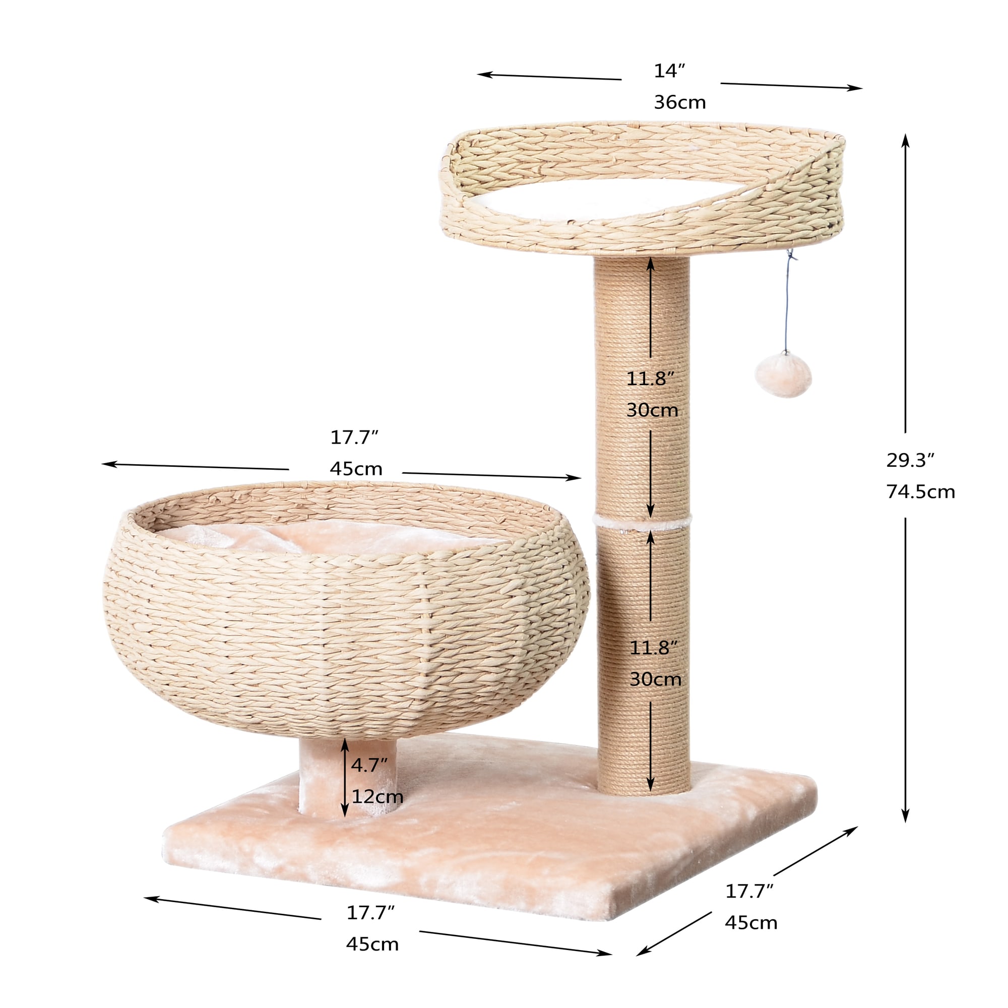 PetPals Group Cozy V2 Paper Handcrafted Basket Cat Tree， Top Perch Jute Rope Scratching Post， 17.7