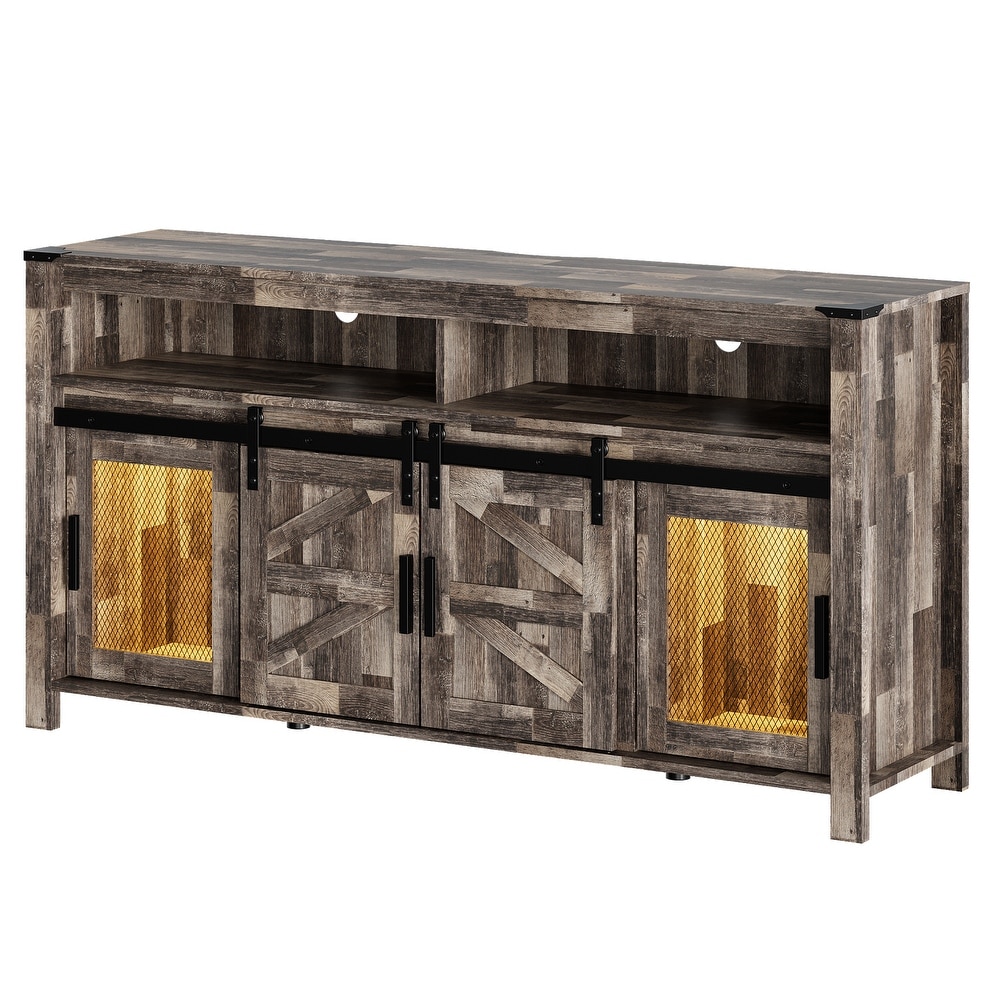 LED Farmhouse Entertainment Center with Mesh and Barn Doors  31\