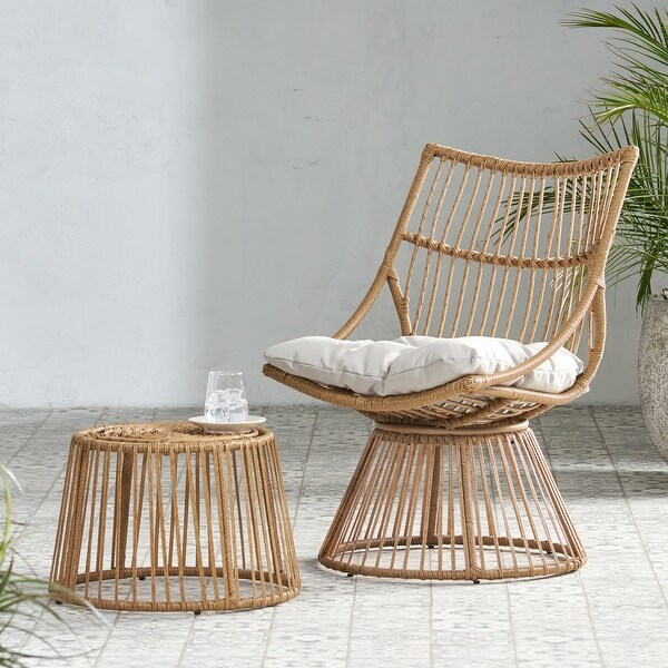 Faux Rattan Chair and Side Table with Iron Frame for Outdoor or Garden