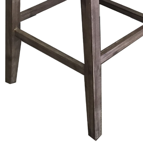 29 Inch Rubberwood Barstool with Wood Grain Details， Panel Back， Brown