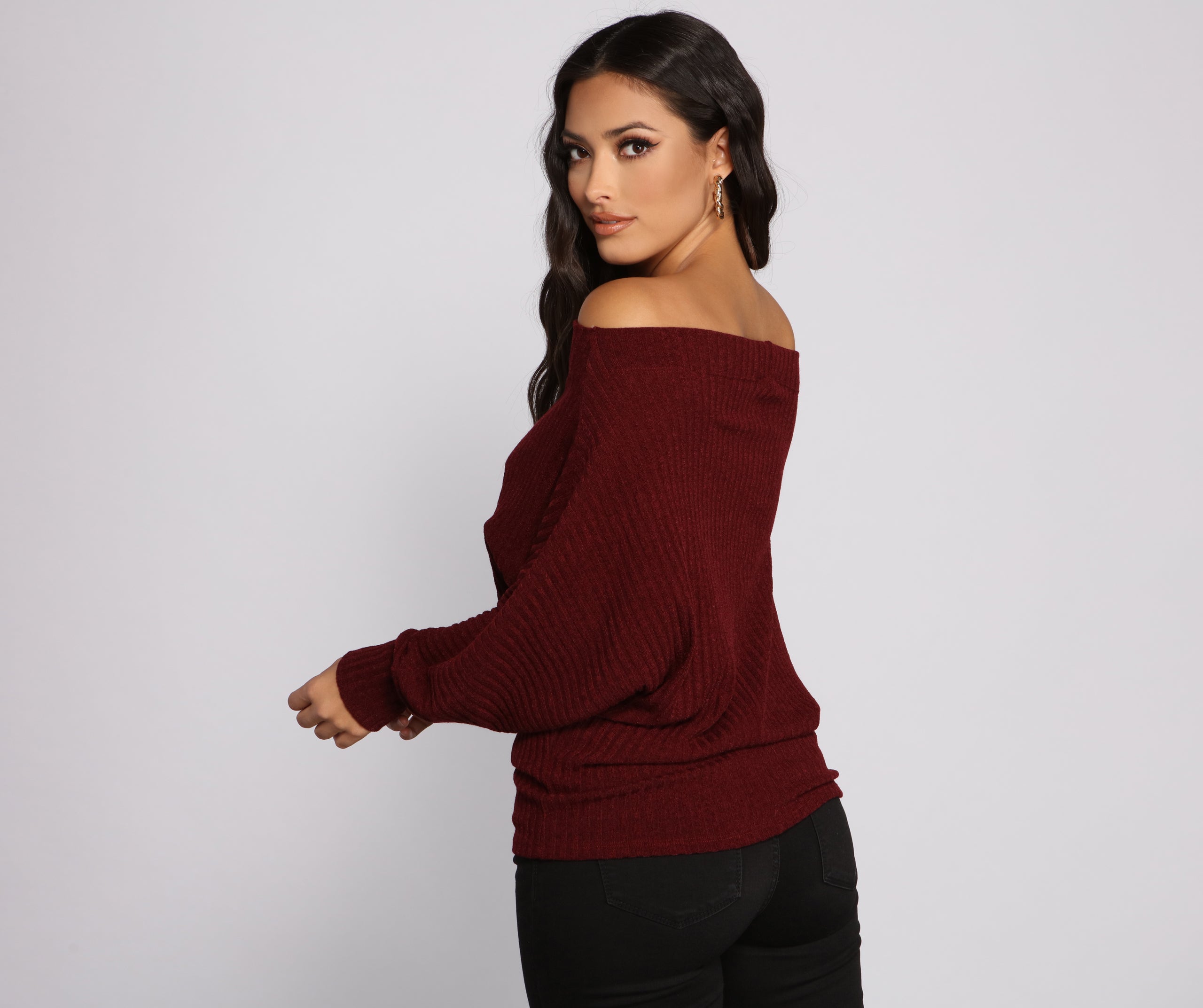 Ribbed Knit Off The Shoulder Tunic