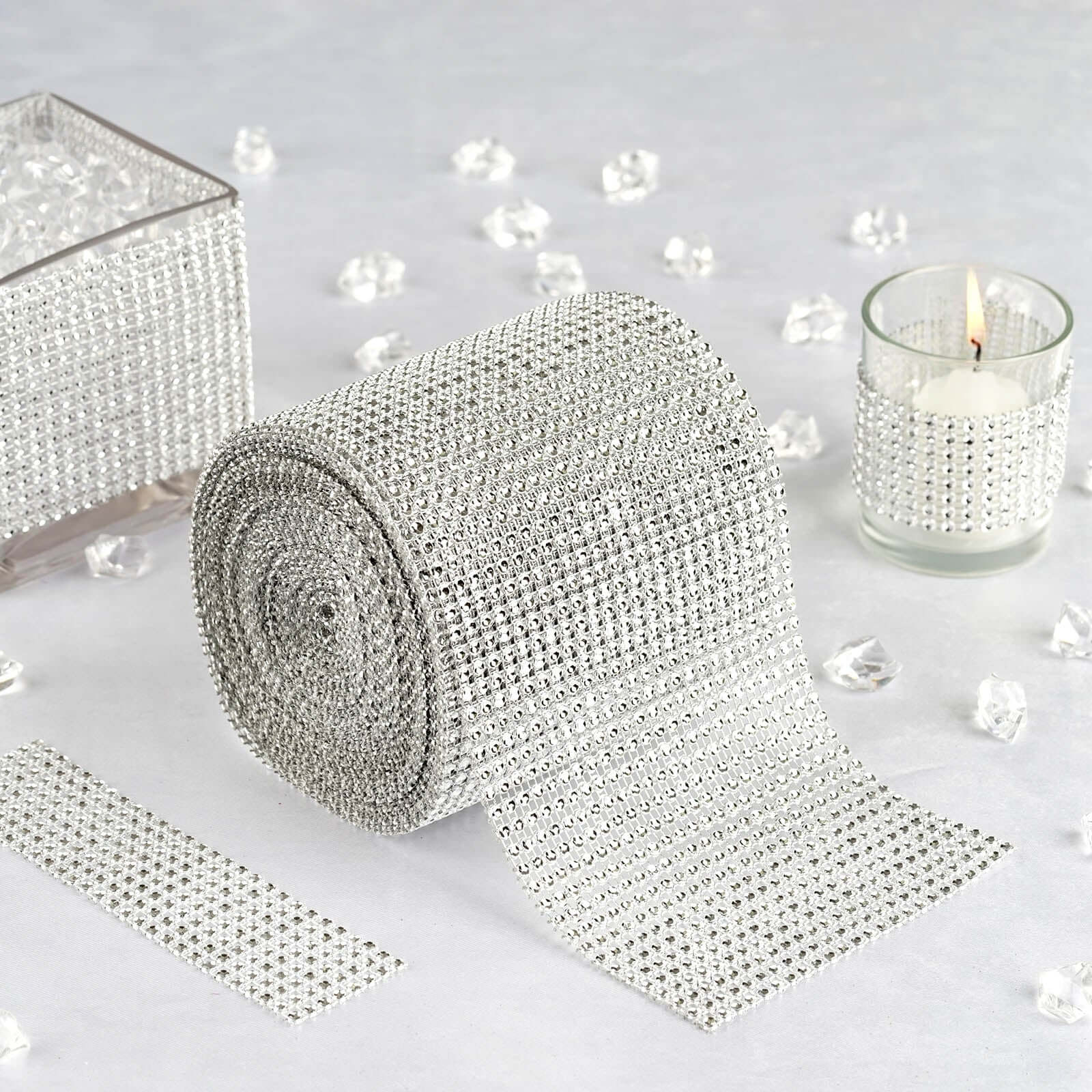 Shiny Silver Diamond Rhinestone Ribbon Wrap Roll, DIY Craft Decor 5