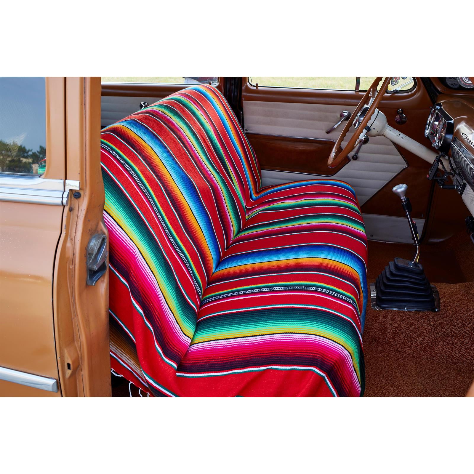 Red Serape Mexican Blanket for Custom Seat Cover， 84 x 64 Inch