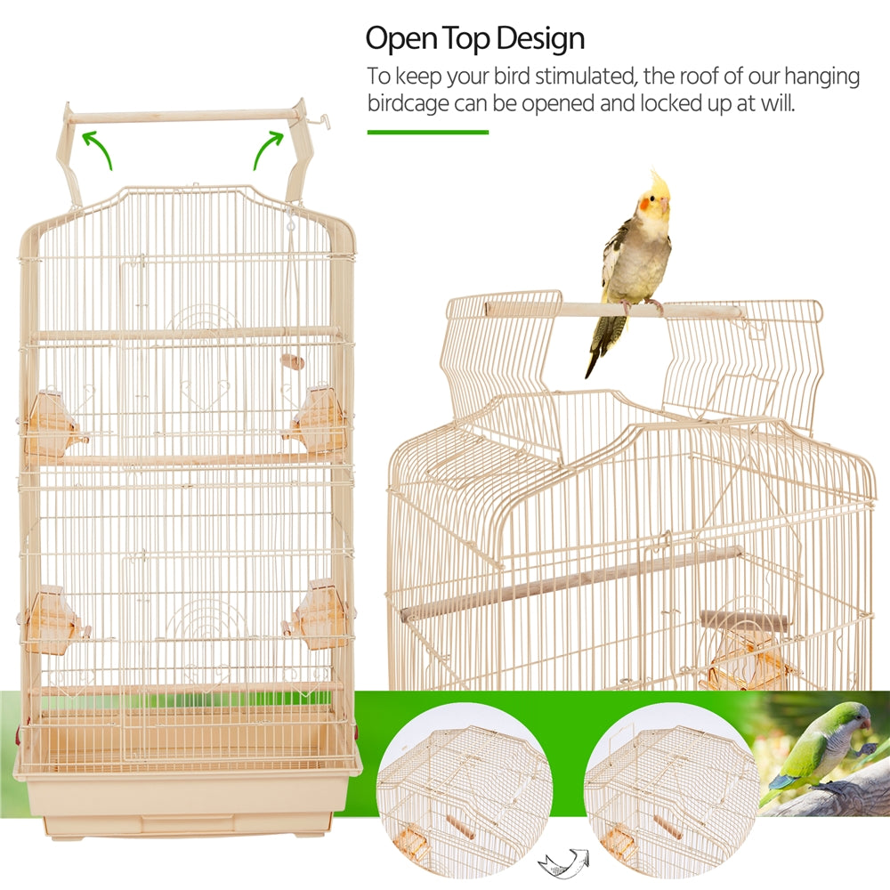 Topeakmart 41'' H Open Top Metal Birdcage Parrot Cage with Feeders， Almond