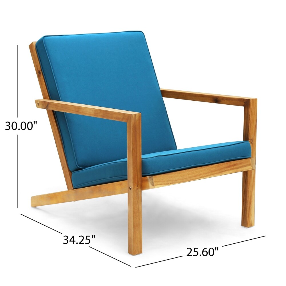 Leah Outdoor 3 piece Acacia Wood Chat Set with Cushions by Christopher Knight Home