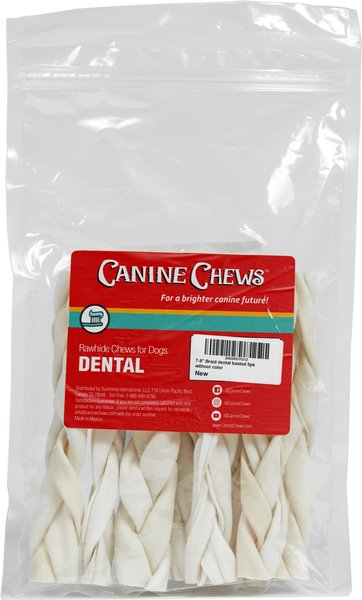 Canine Chews 7-8-inch Braided Rawhide Beef Flavor Dental Dog Chews， 8 count