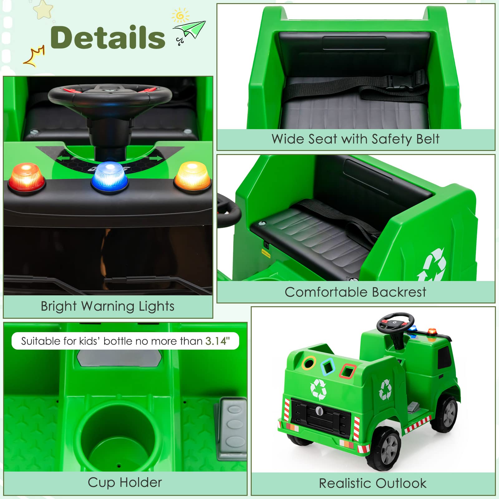 Costzon Ride on Car, 12V Battery Powered Recycling Garbage Truck w/ Remote Control