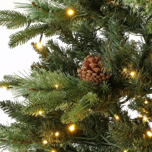 SAFAVIEH 5.5 Ft，Green，PreLit Artificial Christmas Tree With Pine Cones