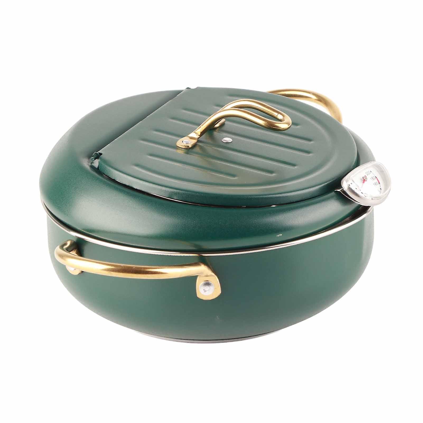 Frying Pot with Thermometer Japanese Stainless Steel Fryer Pan for Induction Cooker Deep Green