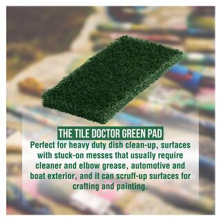 The Tile Doctor 4.5 in. x 10 in. x 1 in. Green Heavy-Duty Water Based Latex Resins Maximum Scrub Power Pads (48-Pack) scrubdr48green