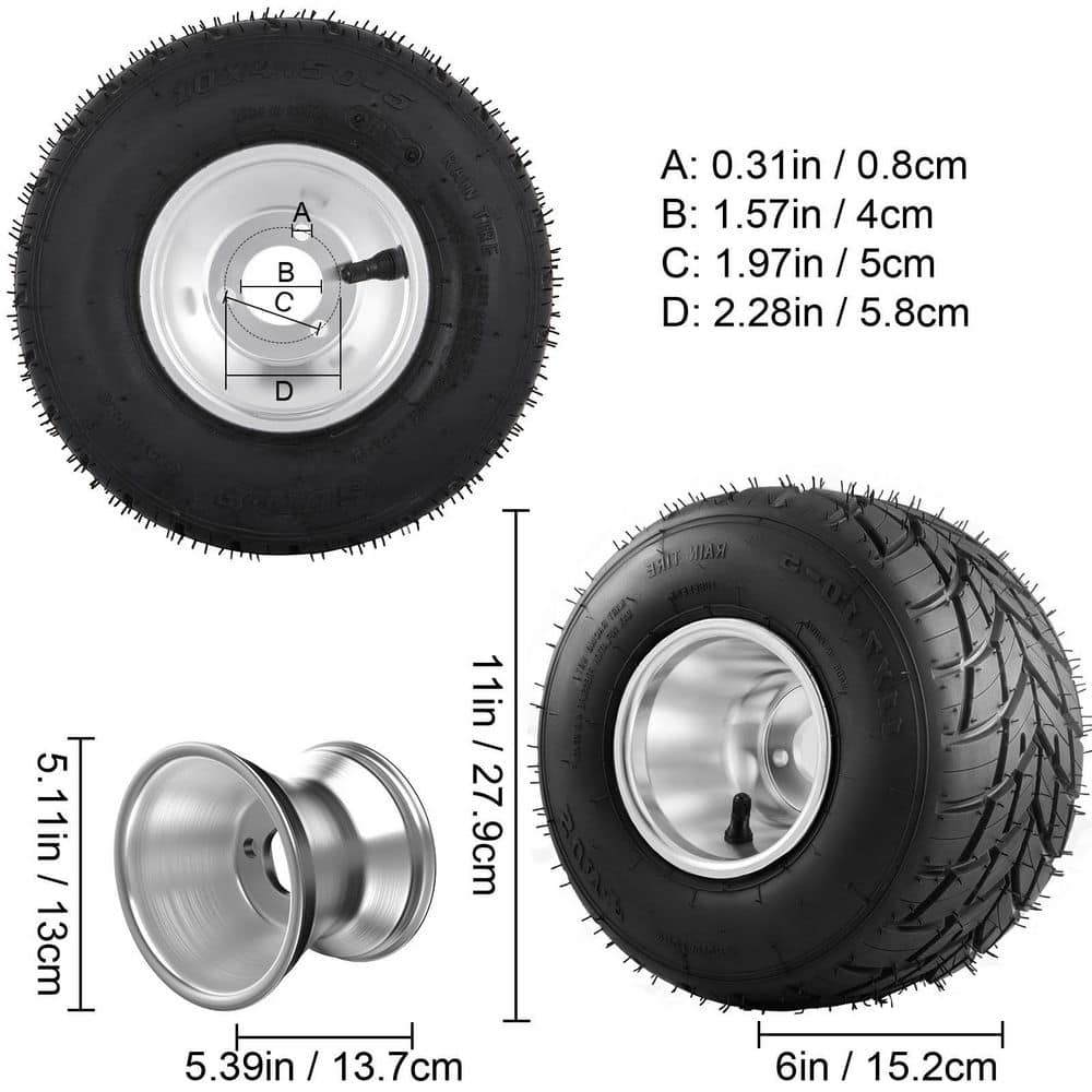 VEVOR Go Kart Tires & Rims 2-Piece Go Cart Wheels and Tires 11 in. x 6.0 in. Rear for Go Kart, Drift Trike, Buggy 11X6.0-5HLKDCLZ01V0