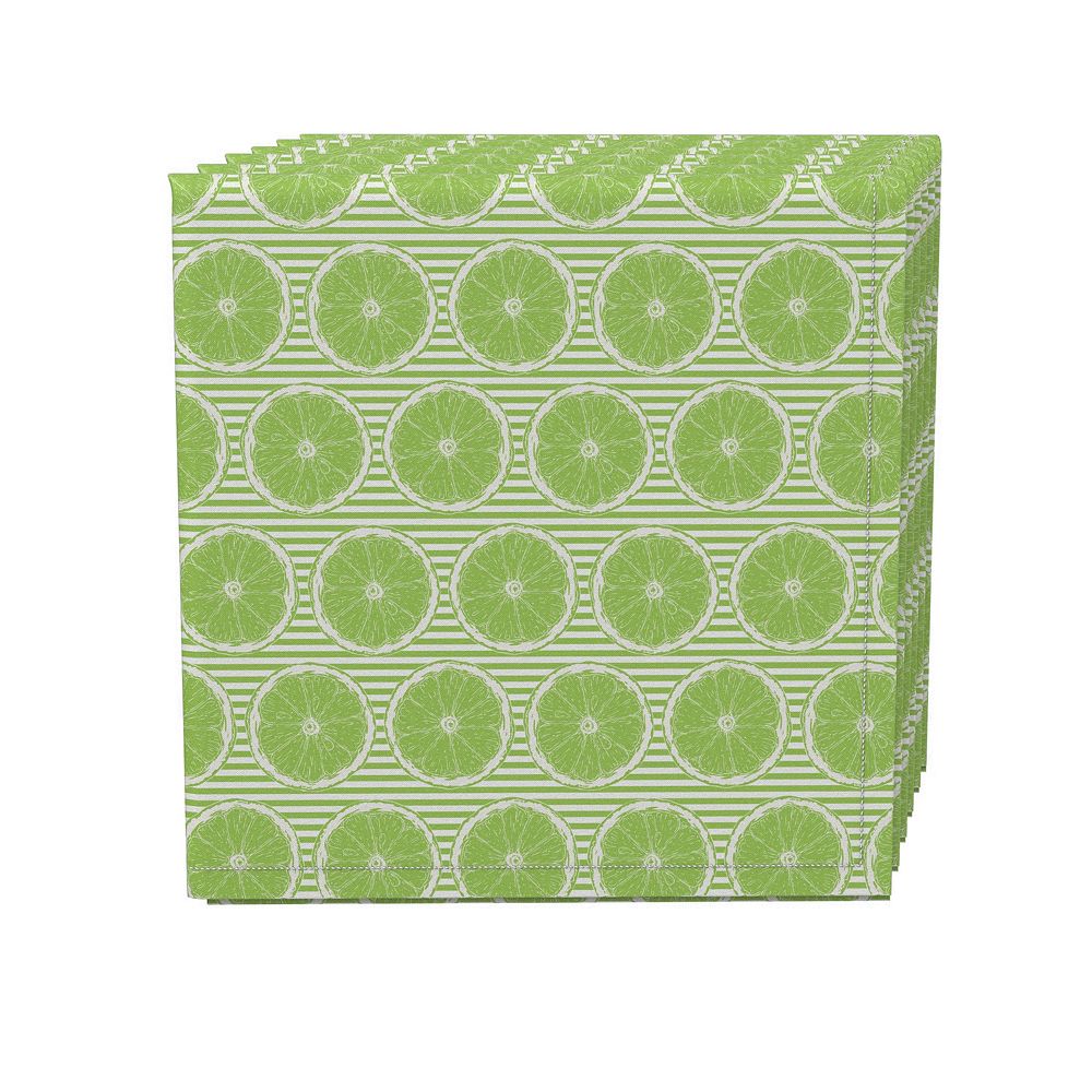 Napkin Set of 4， 100% Cotton， 20x20， Limes and Green Stripes