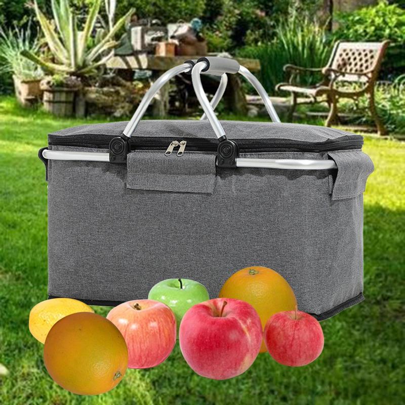 Insulated Cooler Picnic Basket for Adult Men Women Folding Container Store Gray