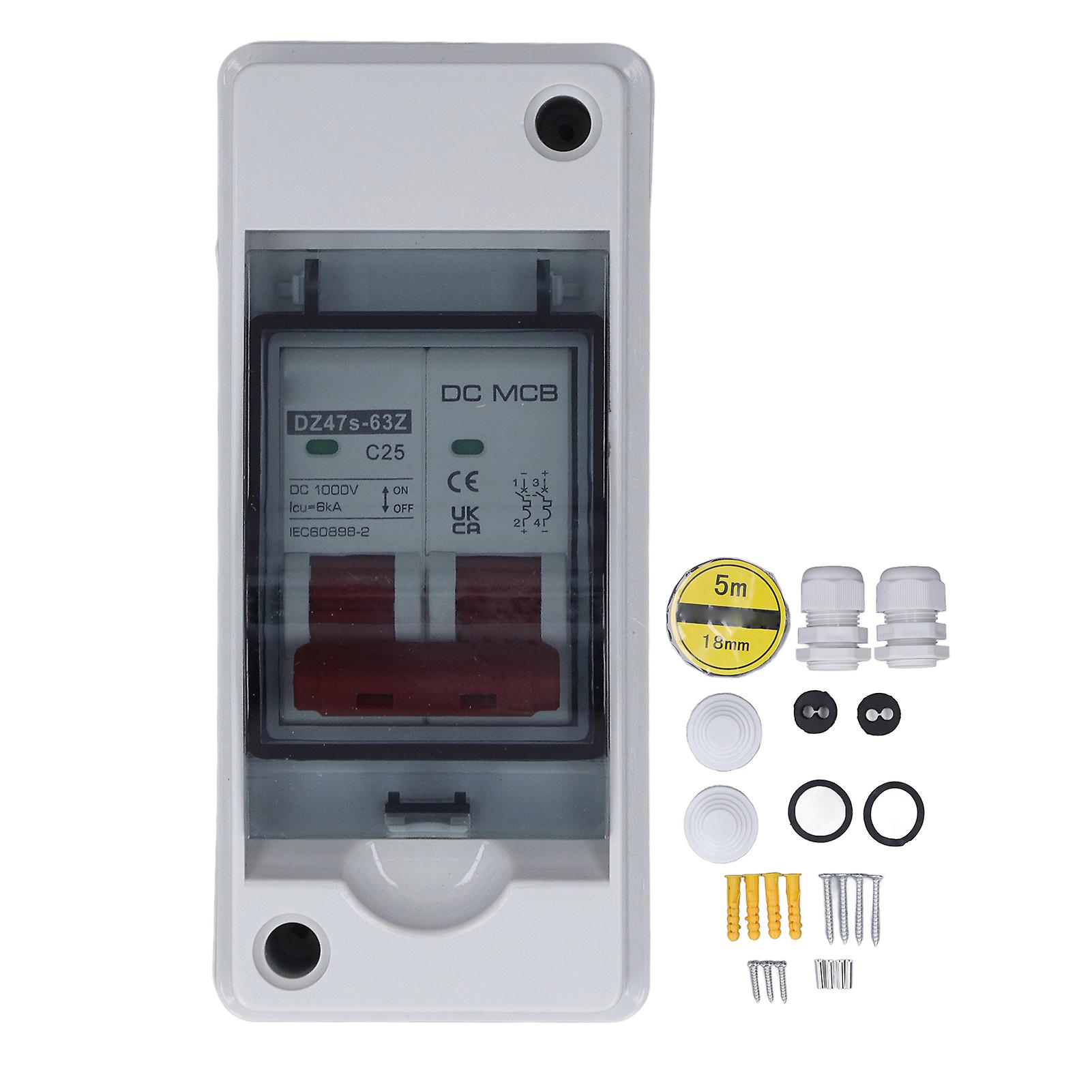 2P Photovoltaic System DC Miniature Circuit Breaker Solar IP65 Waterproof PV Disconnect Switch DC1000V 25A