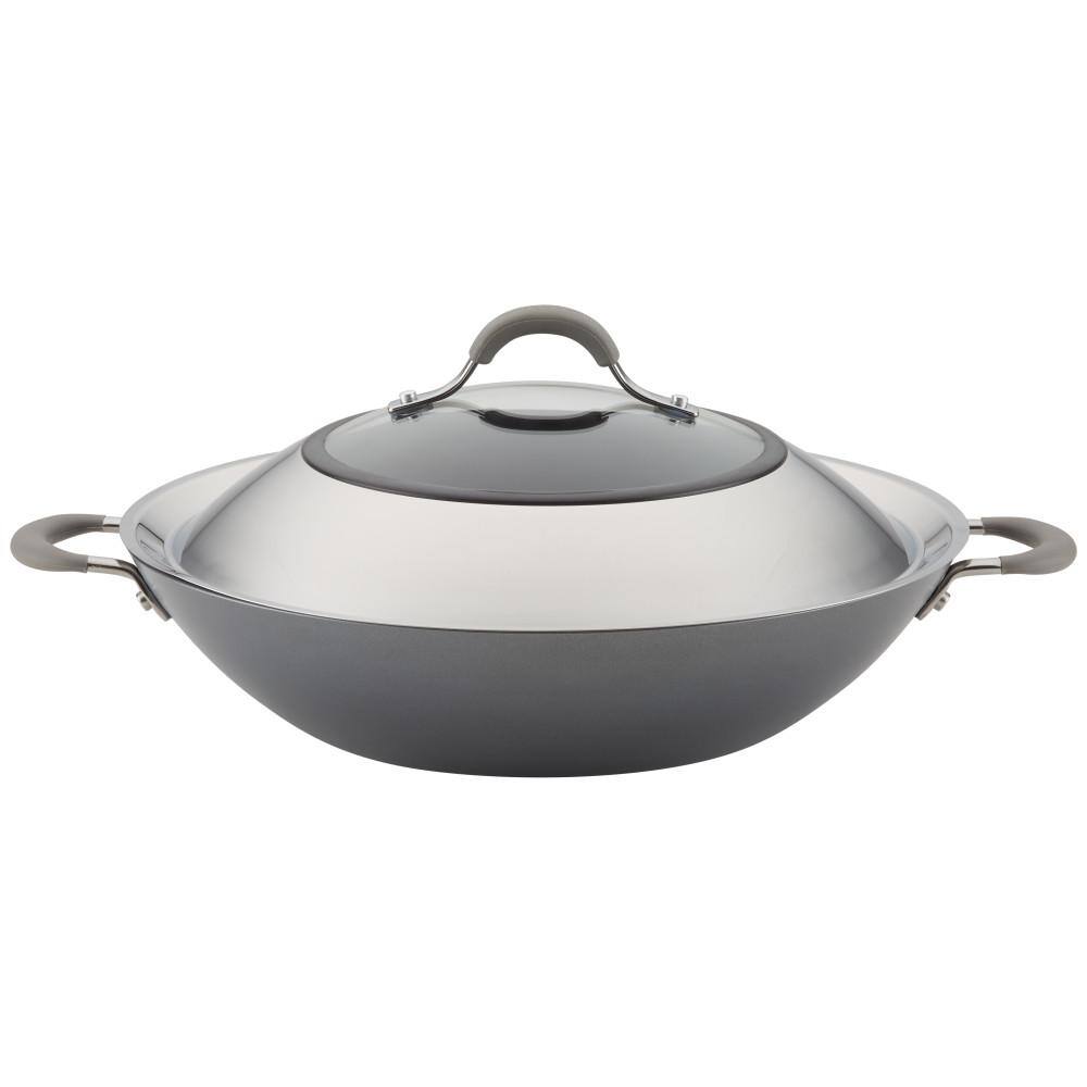 Circulon Elementum Hard-Anodized Nonstick Covered Wok with Side Handles 14-Inch Oyster Gray 81402