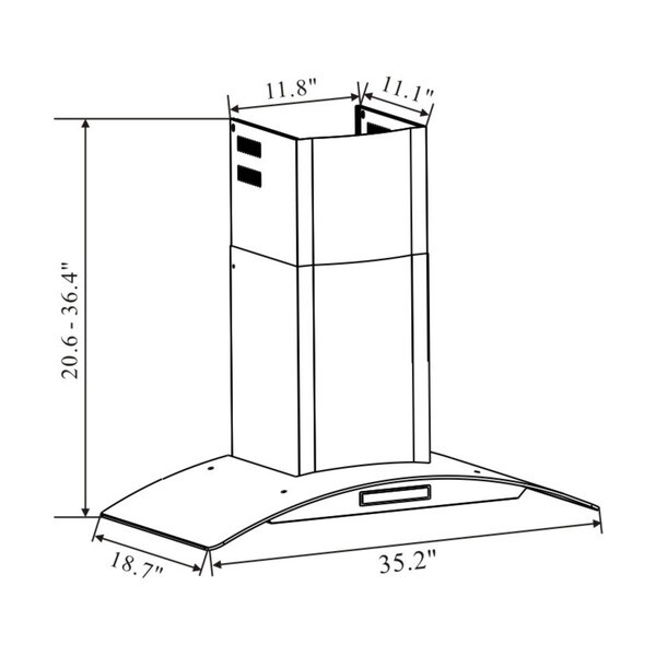 Winflo 36-inch Stainless Steel/Tempered Glass Convertible Wall Mount Range Hood