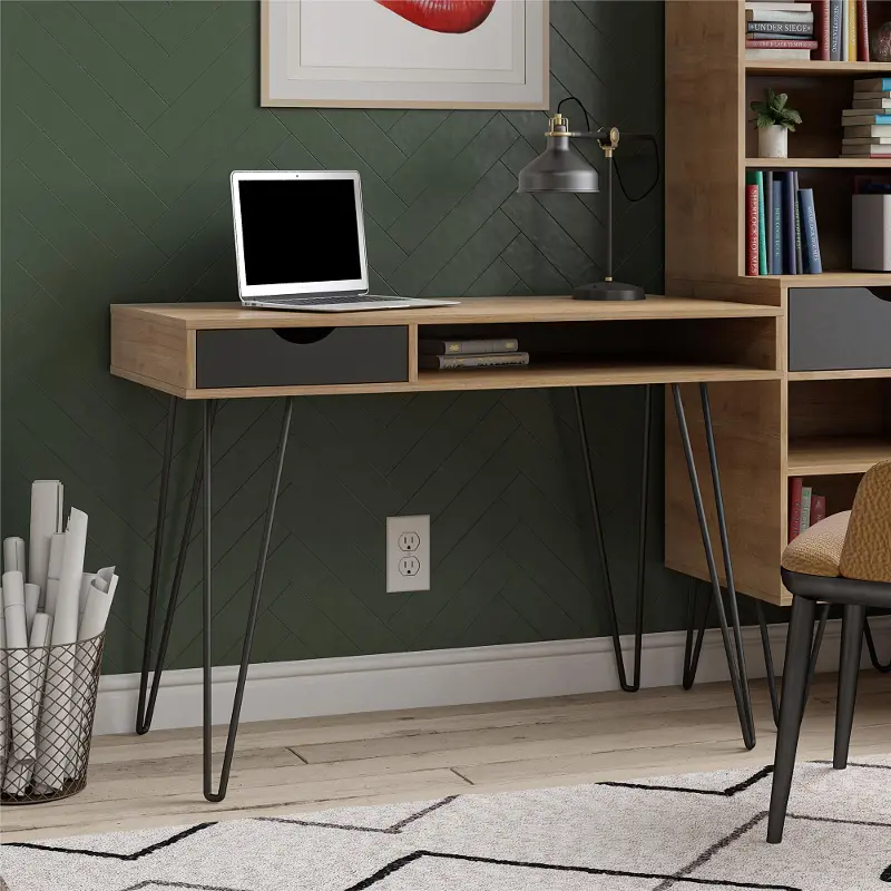 Concord Mid-Century Modern Natural/Black Computer Desk