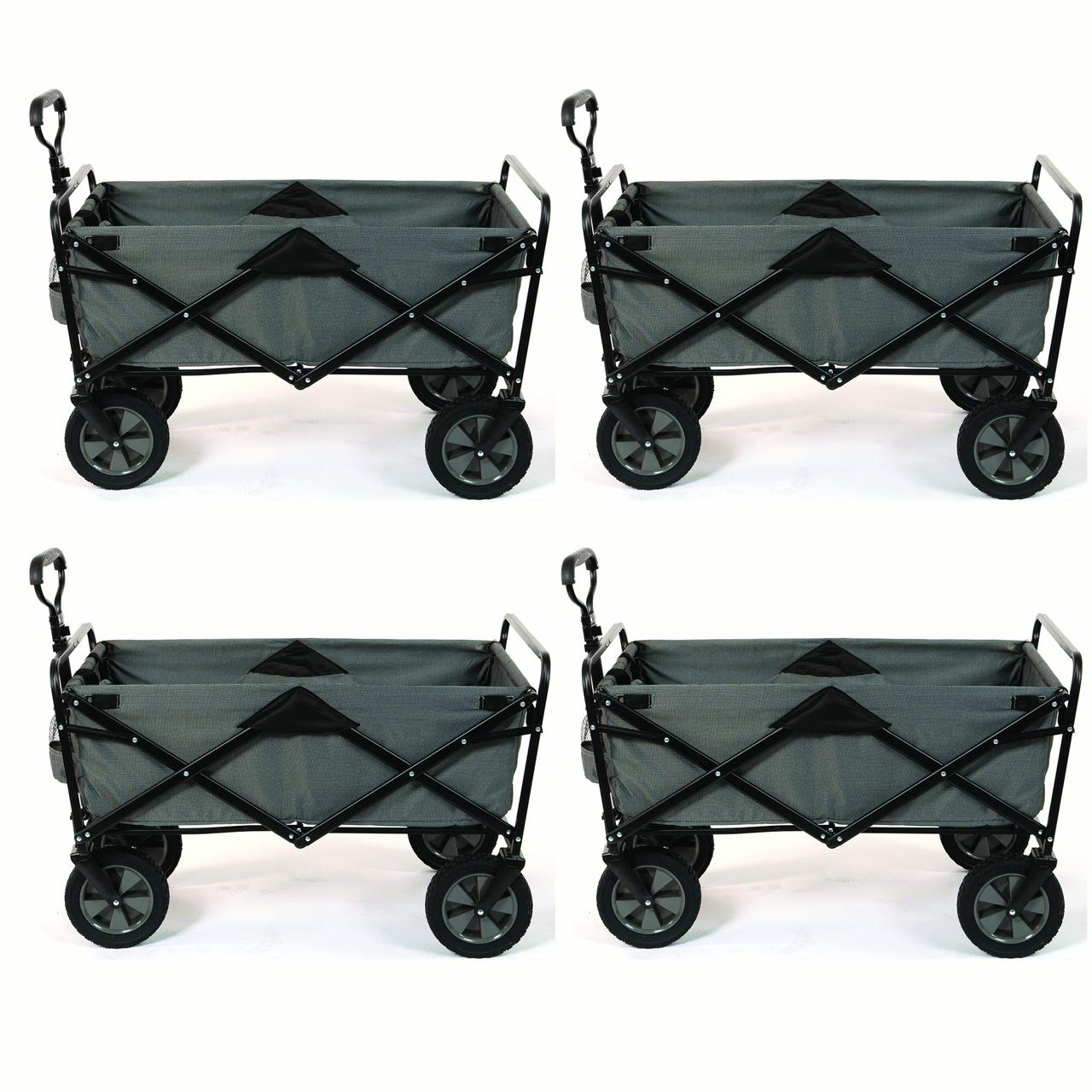 Collapsible Folding Steel Frame Outdoor Garden Camping Wagon, Gray (4 Pack)