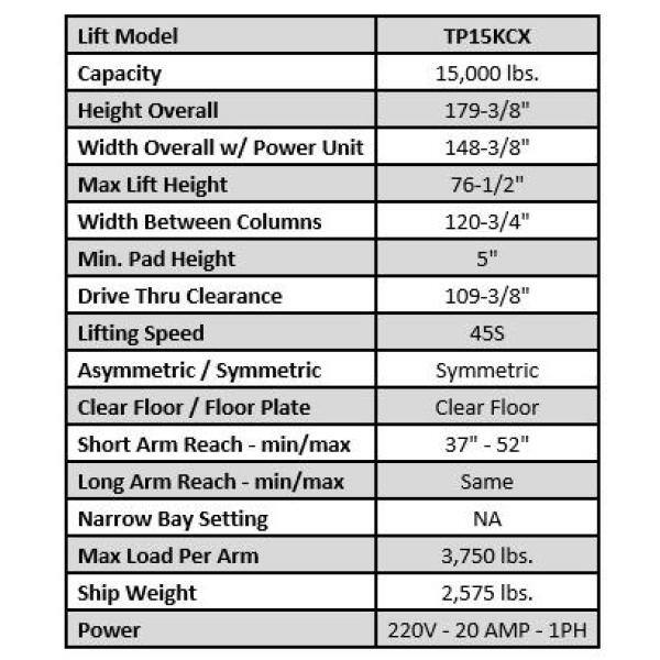 TUXEDO Heavy-Duty 2-Post Car Lift 15000 lbs. Capacity in Blue TP15KCX