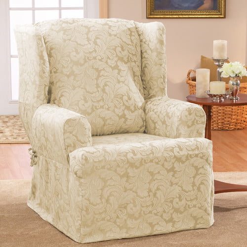 Sure Fit Scroll Brown Wing Chair Slipcover