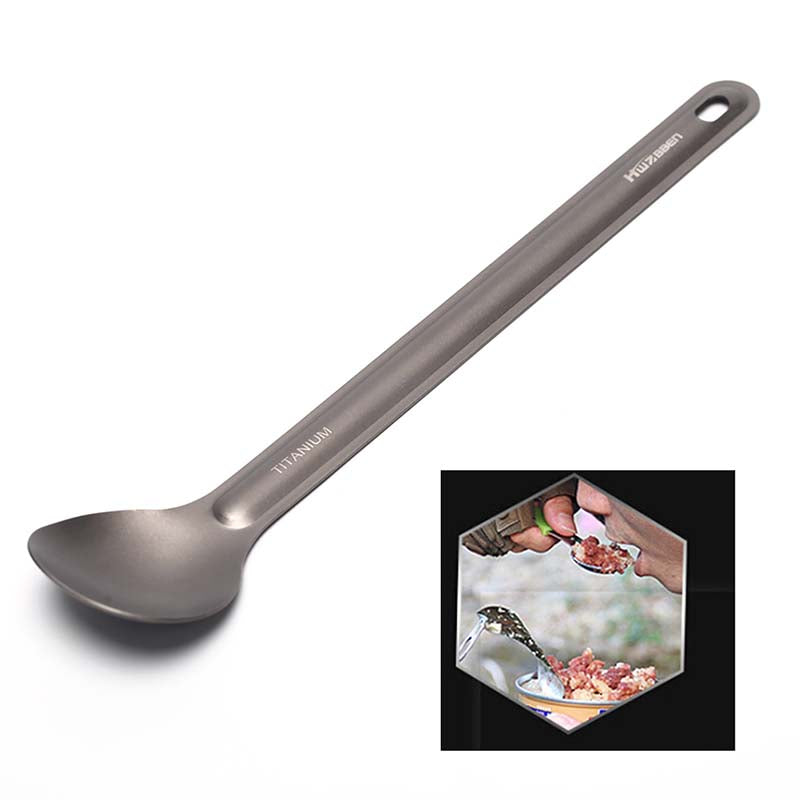 1pc Titanium Spoon Long Handle Spoon Outdoor Camping Tableware