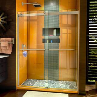 DreamLine Sapphire 56 in. to 60 in. W x 76 in. H Semi-Frameless Bypass Shower Door in Brushed Nickel SHDR-6360762-04