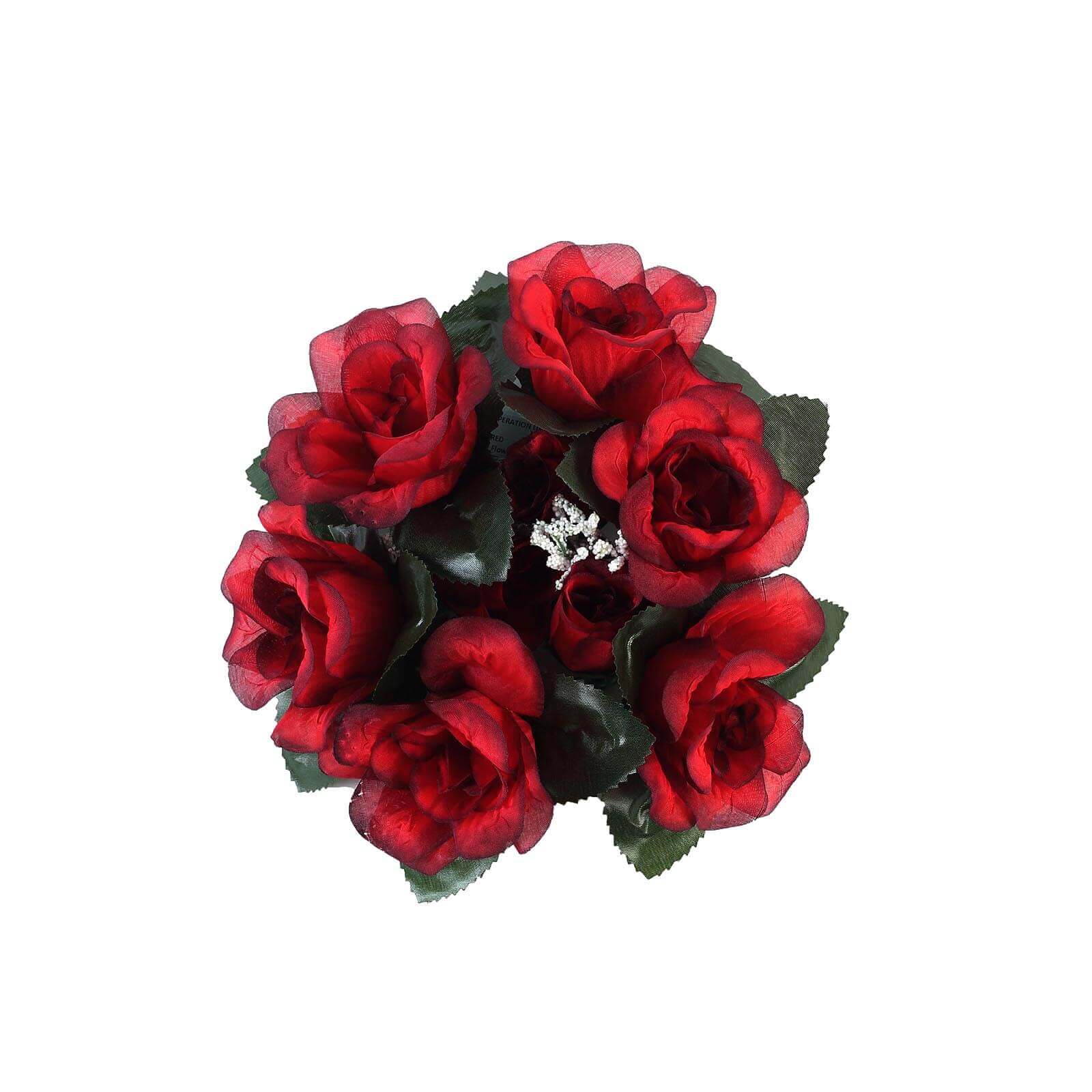 4 Pack Black/Red Artificial Silk Rose Flower Candle Ring Wreaths 3