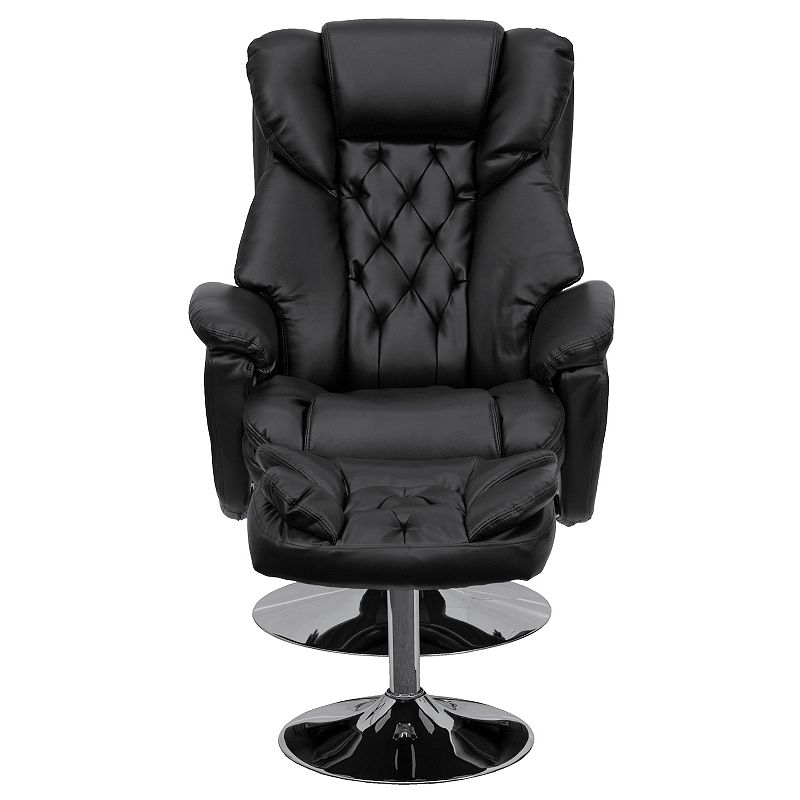 Emma and Oliver Transitional Multi-Position Recliner/Ottoman - Chrome Base in Black LeatherSoft