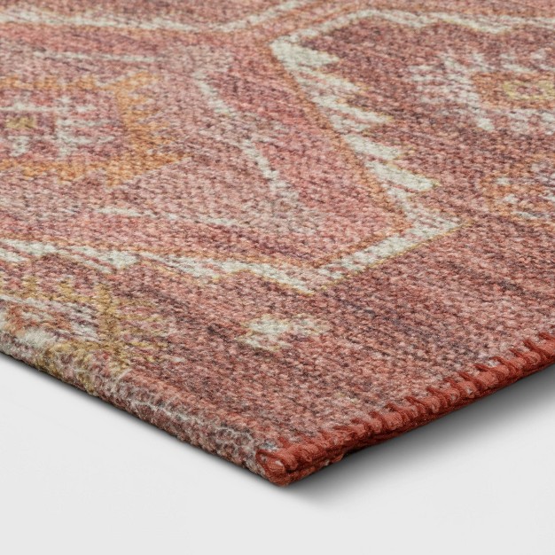 Southbury Washable Printed Diamond Persian Style Rug Rust