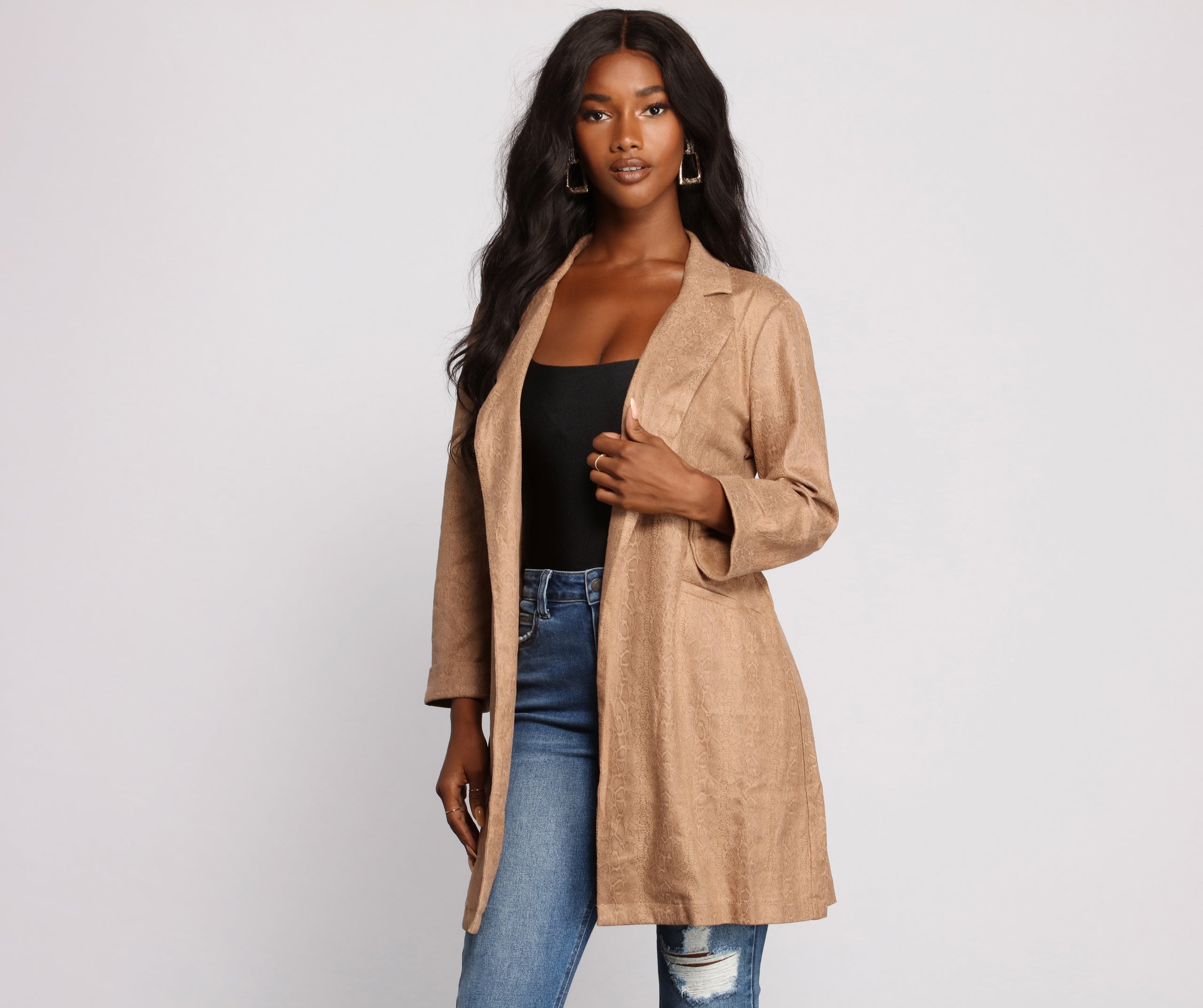 Makin' Moves Faux Suede Long Line Blazer