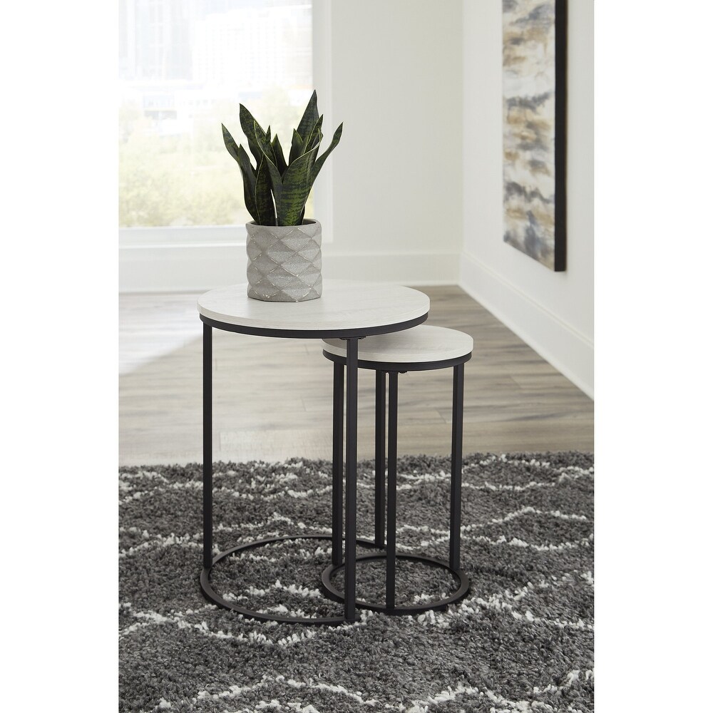 Briarsboro White/Black Nesting Accent Table Set  Set of 2   18.13x18.13x22.88 in  11.75x11.75x20 in