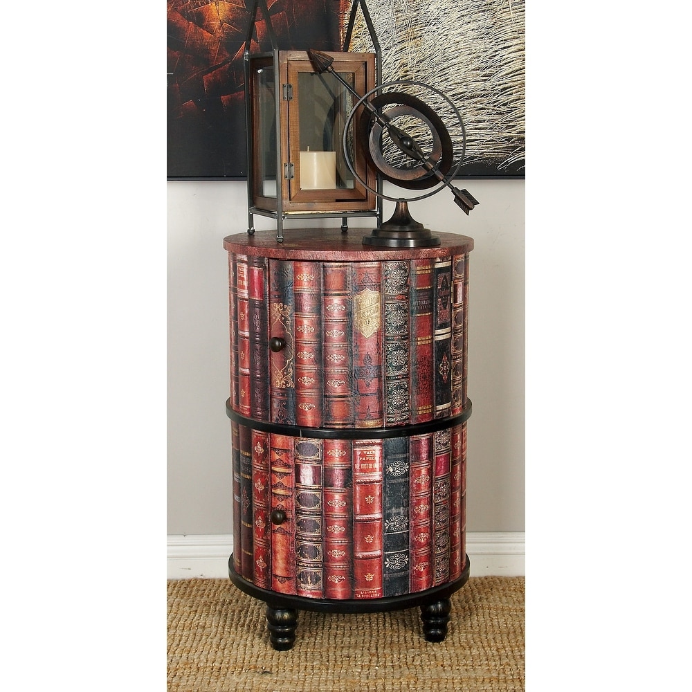 Red Wooden Cabinet with Faux Leather Accents   18 x 18 x 28