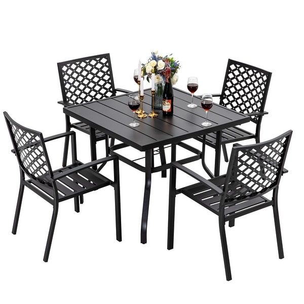 Outdoor 5/7 Piece Dining Set，Iron Finish，Black with Gold Speckles