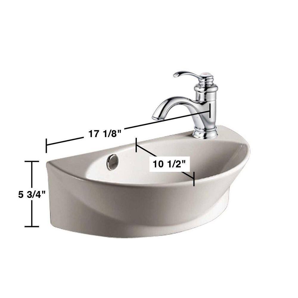 RENOVATORS SUPPLY MANUFACTURING 17 in. W Small Wall Mounted Oval Gloss Porcelain Vessel Bathroom Sink in White with Overflow Faucet and Drain 91667