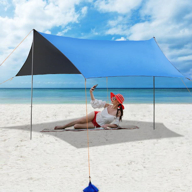 SUGIFT Family Portable Sun Shelter Beach Tent Canopy 10' x 10' UPF50+ Blue