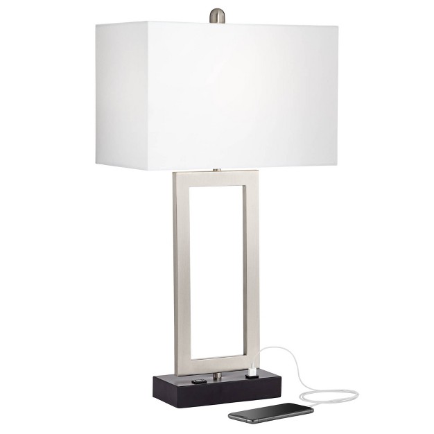 Tall Steel Open Rectangle With Usb And Ac Power Outlet In Base White Shade For Bedroom Living Room Bedside