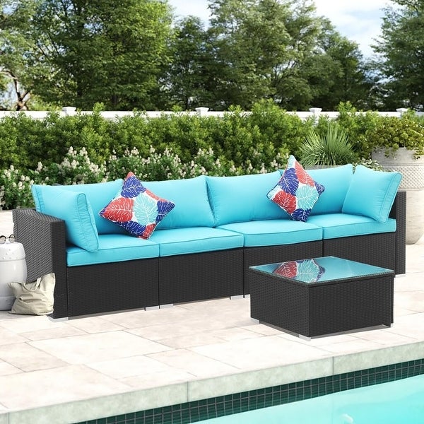 Zenova PE Rattan Wicker Modular Patio Sofa Set with Pillows - Overstock - 32497739