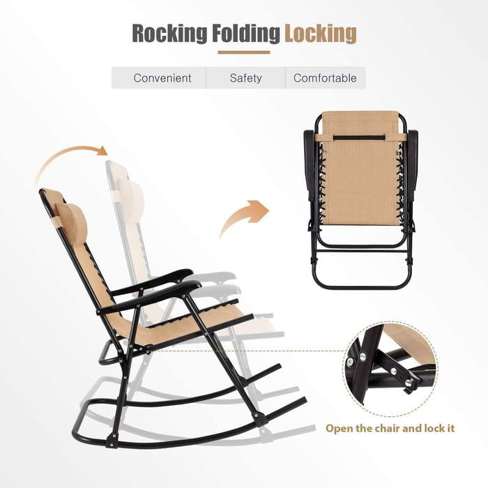 Vineego Patio Rcoking Chair Outdoor Zero Gravity Textilene Foldable Lounge Chair, Beige