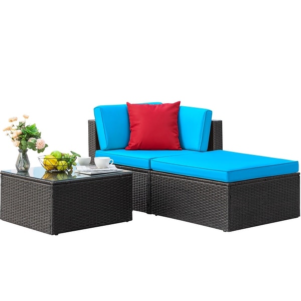 Furniwell 3Pieces Patio Outdoor Furniture Sets AllWeather Rattan Sectional Sofa with Table and Cushions