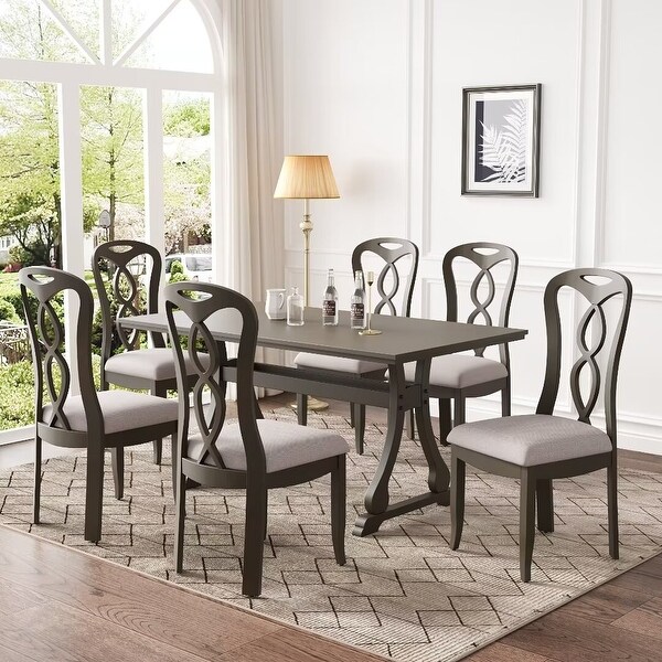 Trestle Dining Table Set with Upholstered Dining Chairs，Smooth Backs