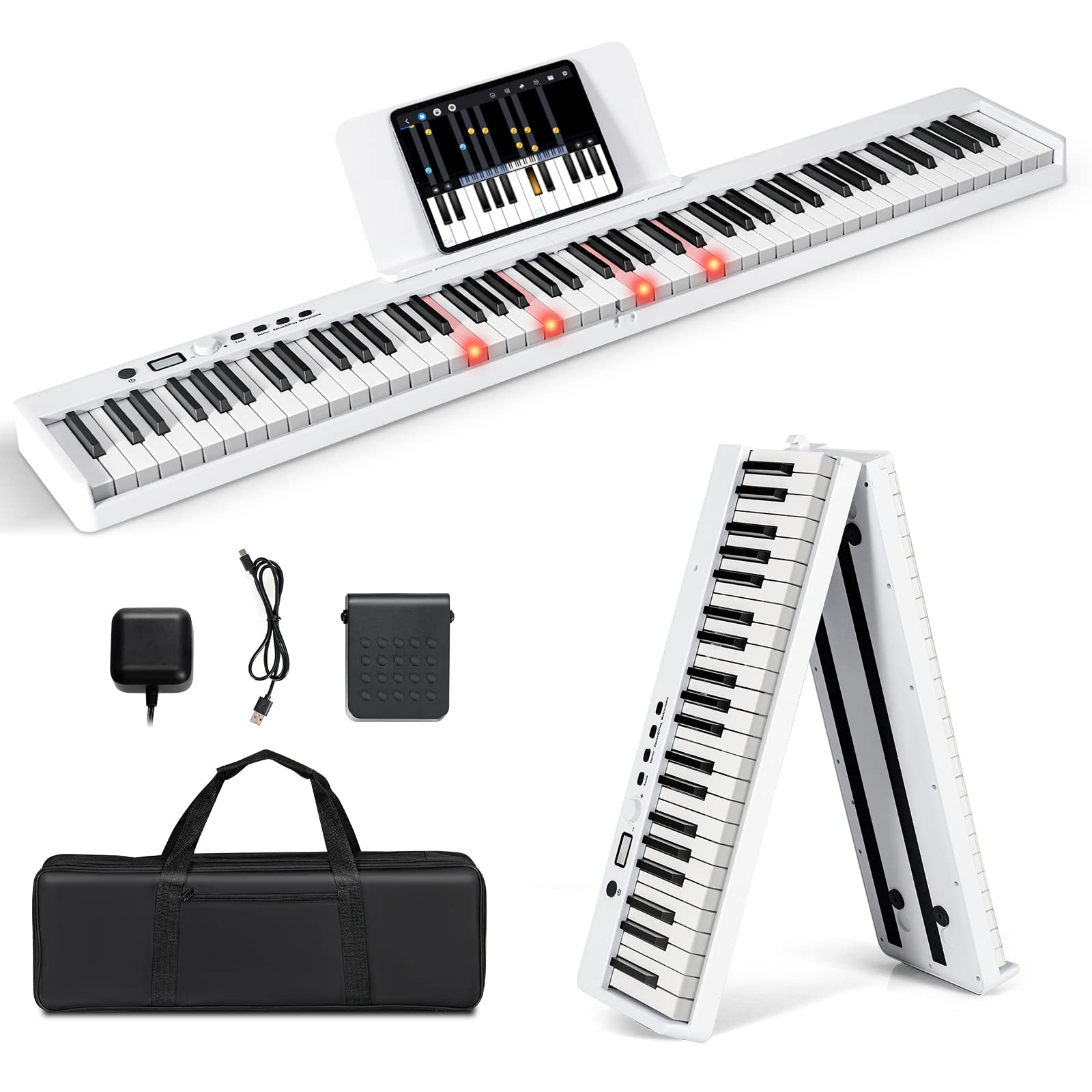 Costzon 88-Key Foldable Digital Piano Keyboard, Full Size Semi-Weighted Keyboard, Portable Electric Piano