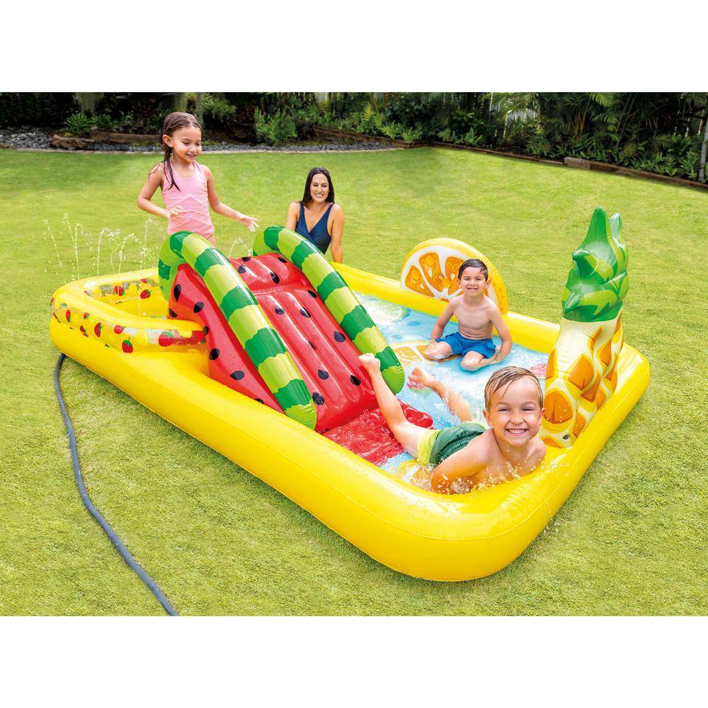 Intex Fun'N Fruity 96 in. x 75 in. x 36 in. Outdoor Inflatable Kiddie Pool and Play Center with Slide 57158EP