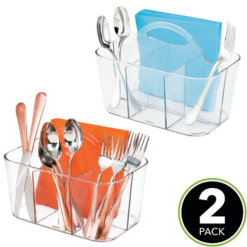 mDesign Plastic Kitchen Cutlery Caddy Storage Organizer Bin Tote - 2 Pack