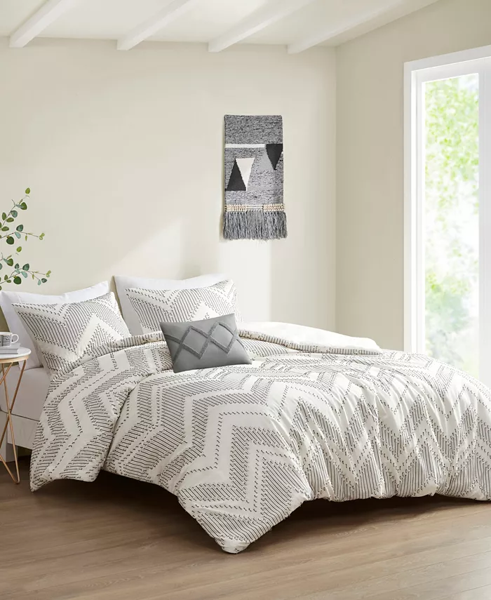 Urban Habitat CLOSEOUT! Bayside Clipped Jacquard 4-Pc. Duvet Cover Set， Full Queen