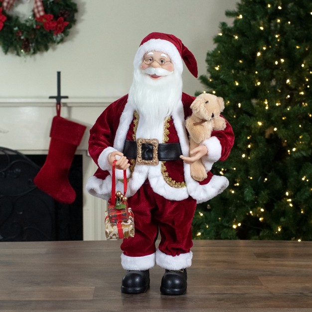 Northlight 2 x27 Traditional Santa Christmas Figure With A Plush Brown Bear